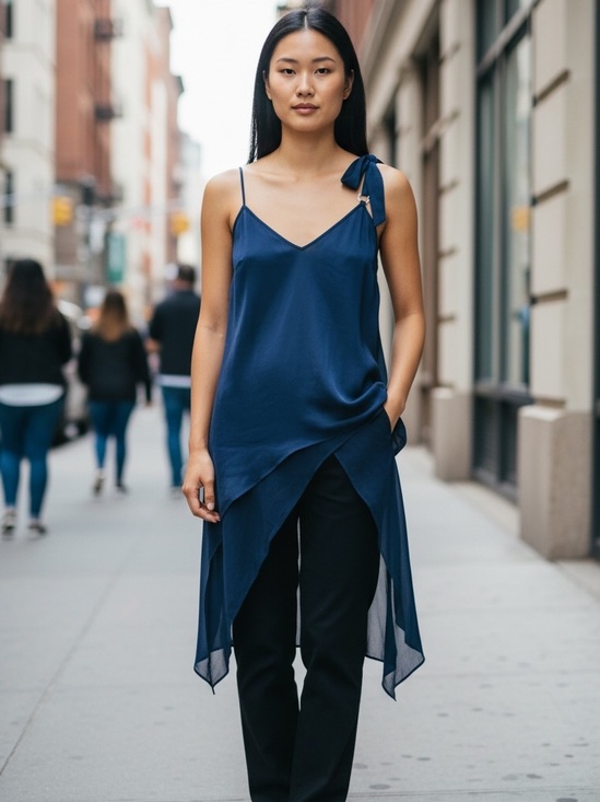 Zara Dresses & Skirts - ZARA High Low Tunic Top Asymmetric Long Camisole Adjustable Strap Navy Womens XS
